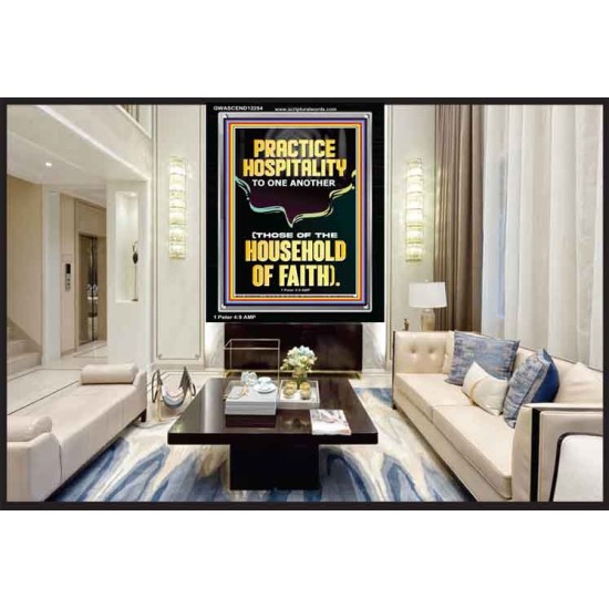 PRACTICE HOSPITALITY TO ONE ANOTHER  Contemporary Christian Wall Art Portrait  GWASCEND12254  