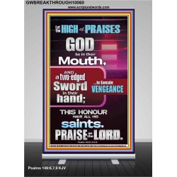 PRAISE HIM AND WITH TWO EDGED SWORD TO EXECUTE VENGEANCE  Bible Verse Retractable Stand  GWBREAKTHROUGH10060  "30x80"