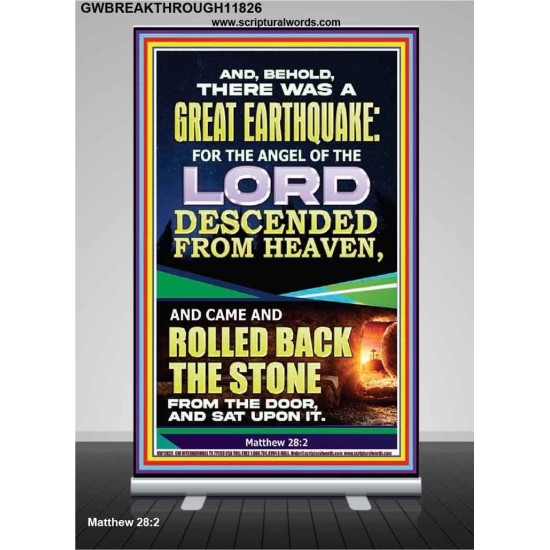 THE ANGEL OF THE LORD DESCENDED FROM HEAVEN AND ROLLED BACK THE STONE FROM THE DOOR  Custom Wall Scripture Art  GWBREAKTHROUGH11826  