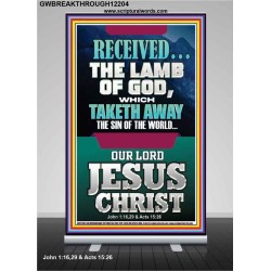 RECEIVED THE LAMB OF GOD THAT TAKETH AWAY THE SINS OF THE WORLD  Christian Artwork Retractable Stand  GWBREAKTHROUGH12204  "30x80"