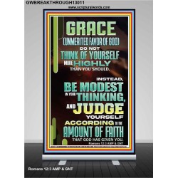GRACE UNMERITED FAVOR OF GOD BE MODEST IN YOUR THINKING AND JUDGE YOURSELF  Christian Retractable Stand Wall Art  GWBREAKTHROUGH13011  "30x80"