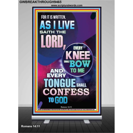 IN JESUS NAME EVERY KNEE SHALL BOW  Unique Scriptural Retractable Stand  GWBREAKTHROUGH9465  