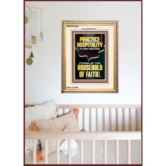 PRACTICE HOSPITALITY TO ONE ANOTHER  Contemporary Christian Wall Art Portrait  GWCOV12254  