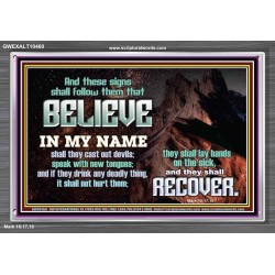 IN MY NAME SHALL THEY CAST OUT DEVILS  Christian Quotes Acrylic Frame  GWEXALT10460  "33X25"