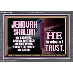 JEHOVAH SHALOM OUR GOODNESS FORTRESS HIGH TOWER DELIVERER AND SHIELD  Encouraging Bible Verse Acrylic Frame  GWEXALT10749  "33X25"