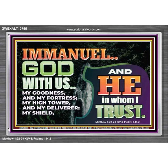 IMMANUEL..GOD WITH US OUR GOODNESS FORTRESS HIGH TOWER DELIVERER AND SHIELD  Christian Quote Acrylic Frame  GWEXALT10755  