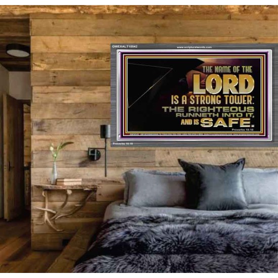 THE NAME OF THE LORD IS A STRONG TOWER  Contemporary Christian Wall Art  GWEXALT10542  