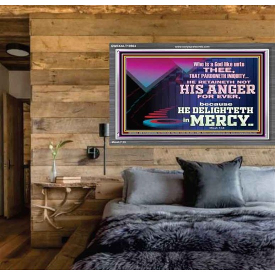 THE LORD DELIGHTETH IN MERCY  Contemporary Christian Wall Art Acrylic Frame  GWEXALT10564  