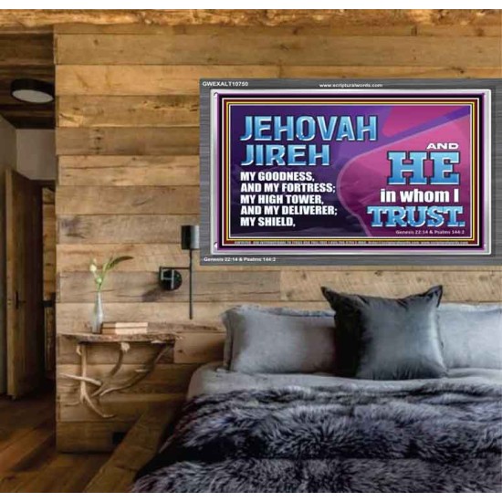 JEHOVAH JIREH OUR GOODNESS FORTRESS HIGH TOWER DELIVERER AND SHIELD  Encouraging Bible Verses Acrylic Frame  GWEXALT10750  