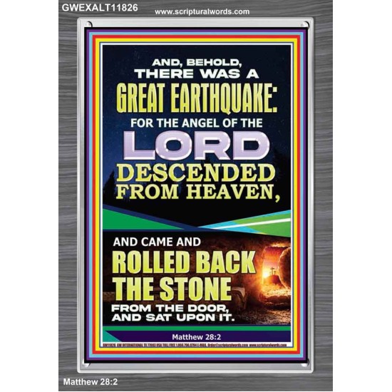 THE ANGEL OF THE LORD DESCENDED FROM HEAVEN AND ROLLED BACK THE STONE FROM THE DOOR  Custom Wall Scripture Art  GWEXALT11826  