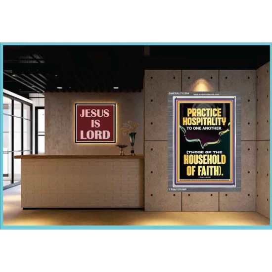 PRACTICE HOSPITALITY TO ONE ANOTHER  Contemporary Christian Wall Art Portrait  GWEXALT12254  