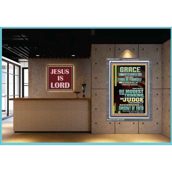 GRACE UNMERITED FAVOR OF GOD BE MODEST IN YOUR THINKING AND JUDGE YOURSELF  Christian Portrait Wall Art  GWEXALT13011  