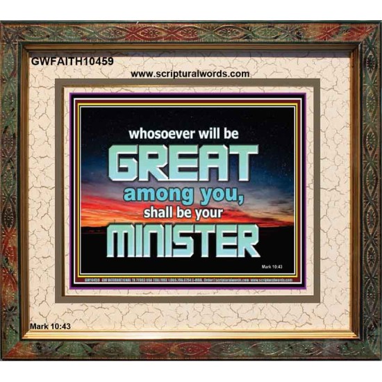 HUMILITY AND SERVICE BEFORE GREATNESS  Encouraging Bible Verse Portrait  GWFAITH10459  