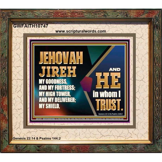 JEHOVAH JIREH OUR GOODNESS FORTRESS HIGH TOWER DELIVERER AND SHIELD  Scriptural Portrait Signs  GWFAITH10747  