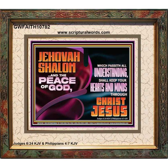 JEHOVAH SHALOM THE PEACE OF GOD KEEP YOUR HEARTS AND MINDS  Bible Verse Wall Art Portrait  GWFAITH10782  