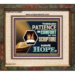 THROUGH PATIENCE AND COMFORT OF THE SCRIPTURE HAVE HOPE  Christian Wall Art Wall Art  GWFAITH12957  "18X16"