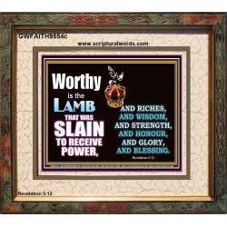 LAMB OF GOD GIVES STRENGTH AND BLESSING  Sanctuary Wall Portrait  GWFAITH9554c  "18X16"