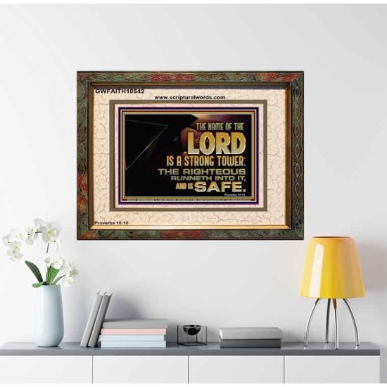 THE NAME OF THE LORD IS A STRONG TOWER  Contemporary Christian Wall Art  GWFAITH10542  