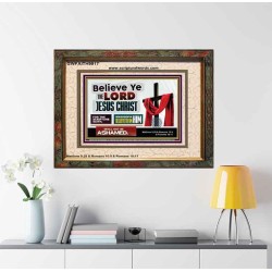 WHOSOEVER BELIEVETH ON HIM SHALL NOT BE ASHAMED  Contemporary Christian Wall Art  GWFAITH9917  "18X16"