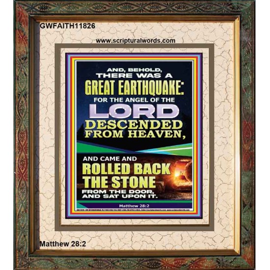 THE ANGEL OF THE LORD DESCENDED FROM HEAVEN AND ROLLED BACK THE STONE FROM THE DOOR  Custom Wall Scripture Art  GWFAITH11826  
