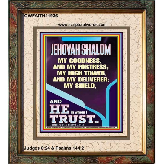 JEHOVAH SHALOM MY GOODNESS MY FORTRESS MY HIGH TOWER MY DELIVERER MY SHIELD  Unique Scriptural Portrait  GWFAITH11936  