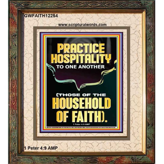 PRACTICE HOSPITALITY TO ONE ANOTHER  Contemporary Christian Wall Art Portrait  GWFAITH12254  