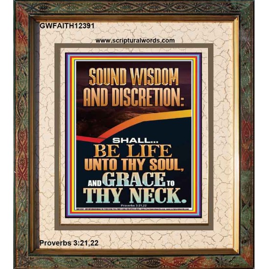 SOUND WISDOM AND DISCRETION SHALL BE LIFE UNTO THY SOUL  Bible Verse for Home Portrait  GWFAITH12391  