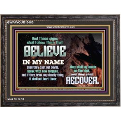 IN MY NAME SHALL THEY CAST OUT DEVILS  Christian Quotes Wooden Frame  GWFAVOUR10460  "45X33"