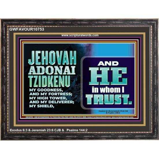 JEHOVAH ADONAI TZIDKENU OUR RIGHTEOUSNESS OUR GOODNESS FORTRESS HIGH TOWER DELIVERER AND SHIELD  Christian Quotes Wooden Frame  GWFAVOUR10753  