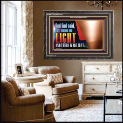 AND GOD SAID LET THERE BE LIGHT AND THERE WAS LIGHT  Biblical Art Glass Wooden Frame  GWFAVOUR11744  