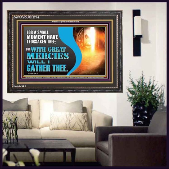 WITH GREAT MERCIES WILL I GATHER THEE  Encouraging Bible Verse Wooden Frame  GWFAVOUR12714  