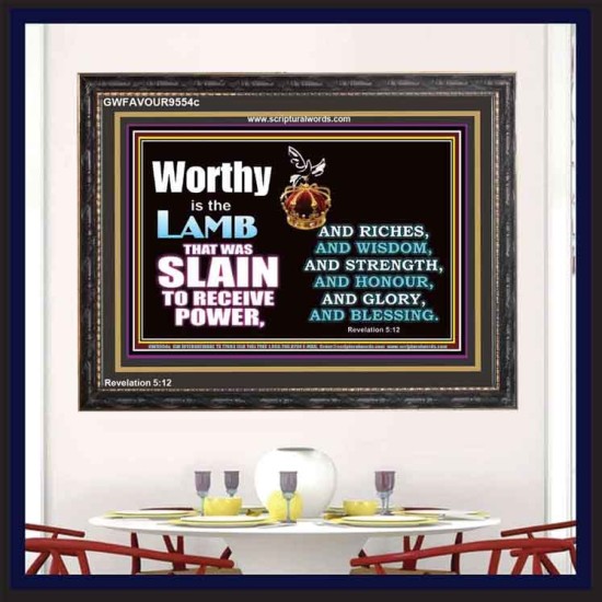LAMB OF GOD GIVES STRENGTH AND BLESSING  Sanctuary Wall Wooden Frame  GWFAVOUR9554c  