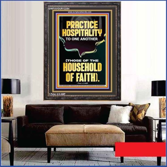 PRACTICE HOSPITALITY TO ONE ANOTHER  Contemporary Christian Wall Art Portrait  GWFAVOUR12254  