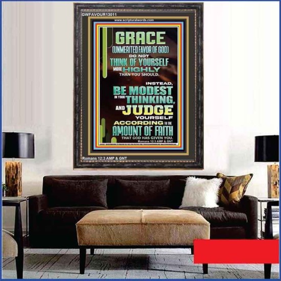 GRACE UNMERITED FAVOR OF GOD BE MODEST IN YOUR THINKING AND JUDGE YOURSELF  Christian Portrait Wall Art  GWFAVOUR13011  