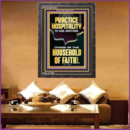 PRACTICE HOSPITALITY TO ONE ANOTHER  Contemporary Christian Wall Art Portrait  GWFAVOUR12254  