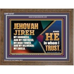 JEHOVAH JIREH OUR GOODNESS FORTRESS HIGH TOWER DELIVERER AND SHIELD  Scriptural Wooden Frame Signs  GWF10747  "45X33"