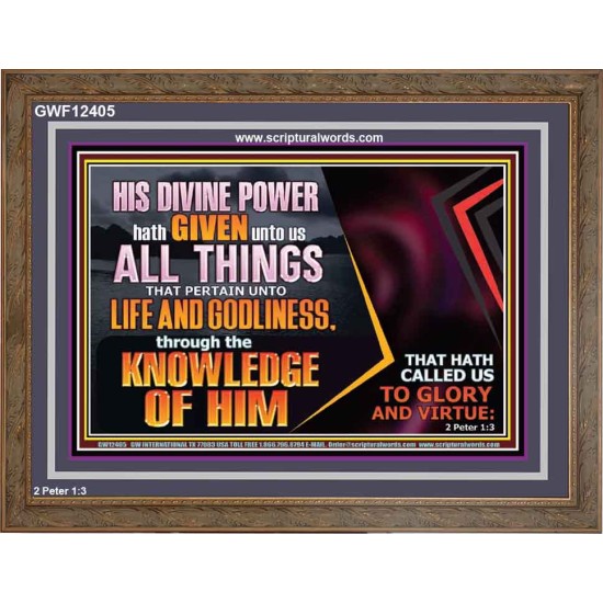 HIS DIVINE POWER HATH GIVEN UNTO US ALL THINGS  Eternal Power Wooden Frame  GWF12405  