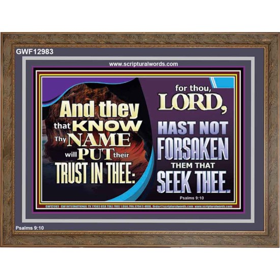 THEY THAT KNOW THY NAME WILL NOT BE FORSAKEN  Biblical Art Glass Wooden Frame  GWF12983  