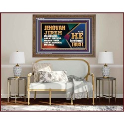 JEHOVAH JIREH OUR GOODNESS FORTRESS HIGH TOWER DELIVERER AND SHIELD  Scriptural Wooden Frame Signs  GWF10747  "45X33"