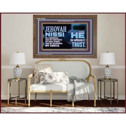 JEHOVAH NISSI OUR GOODNESS FORTRESS HIGH TOWER DELIVERER AND SHIELD  Encouraging Bible Verses Wooden Frame  GWF10748  "45X33"