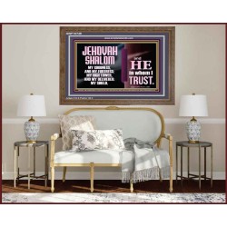 JEHOVAH SHALOM OUR GOODNESS FORTRESS HIGH TOWER DELIVERER AND SHIELD  Encouraging Bible Verse Wooden Frame  GWF10749  "45X33"