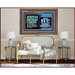 JEHOVAH ADONAI TZIDKENU OUR RIGHTEOUSNESS OUR GOODNESS FORTRESS HIGH TOWER DELIVERER AND SHIELD  Christian Quotes Wooden Frame  GWF10753  "45X33"