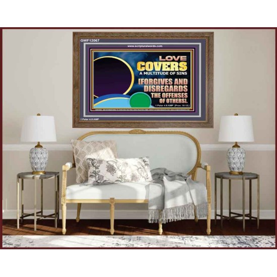 FORGIVES AND DISREGARDS THE OFFENSES OF OTHERS  Religious Wall Art Wooden Frame  GWF12067  