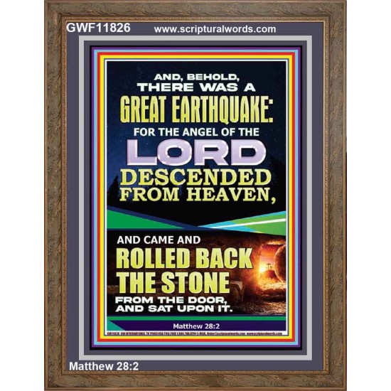 THE ANGEL OF THE LORD DESCENDED FROM HEAVEN AND ROLLED BACK THE STONE FROM THE DOOR  Custom Wall Scripture Art  GWF11826  
