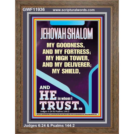 JEHOVAH SHALOM MY GOODNESS MY FORTRESS MY HIGH TOWER MY DELIVERER MY SHIELD  Unique Scriptural Portrait  GWF11936  