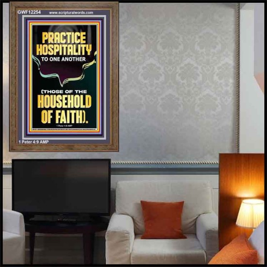 PRACTICE HOSPITALITY TO ONE ANOTHER  Contemporary Christian Wall Art Portrait  GWF12254  