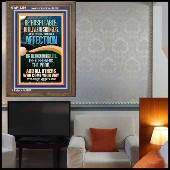 BE HOSPITABLE BE A LOVER OF STRANGERS WITH BROTHERLY AFFECTION  Christian Wall Art  GWF12256  