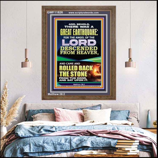 THE ANGEL OF THE LORD DESCENDED FROM HEAVEN AND ROLLED BACK THE STONE FROM THE DOOR  Custom Wall Scripture Art  GWF11826  