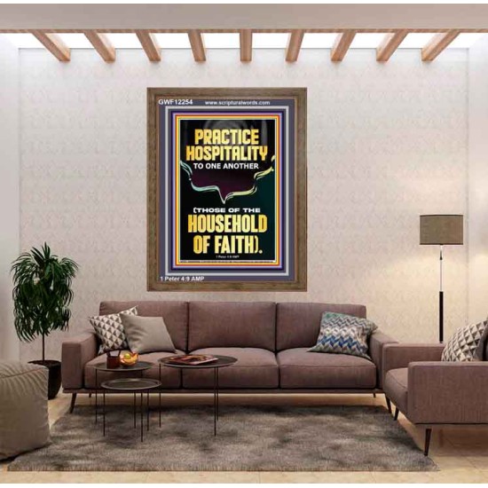PRACTICE HOSPITALITY TO ONE ANOTHER  Contemporary Christian Wall Art Portrait  GWF12254  
