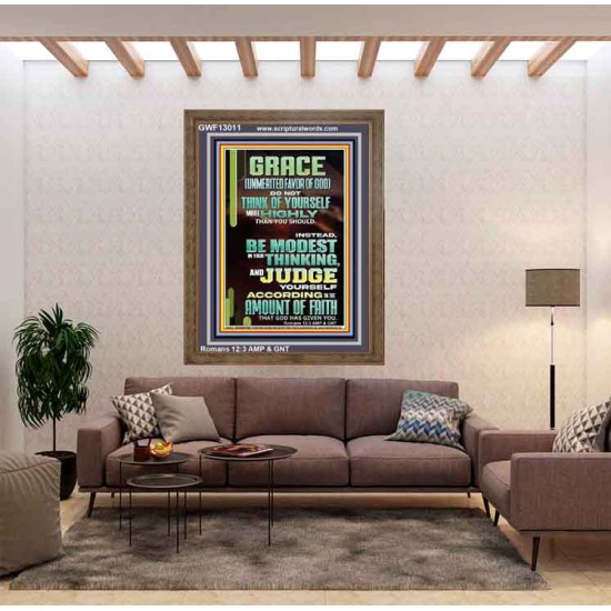 GRACE UNMERITED FAVOR OF GOD BE MODEST IN YOUR THINKING AND JUDGE YOURSELF  Christian Portrait Wall Art  GWF13011  